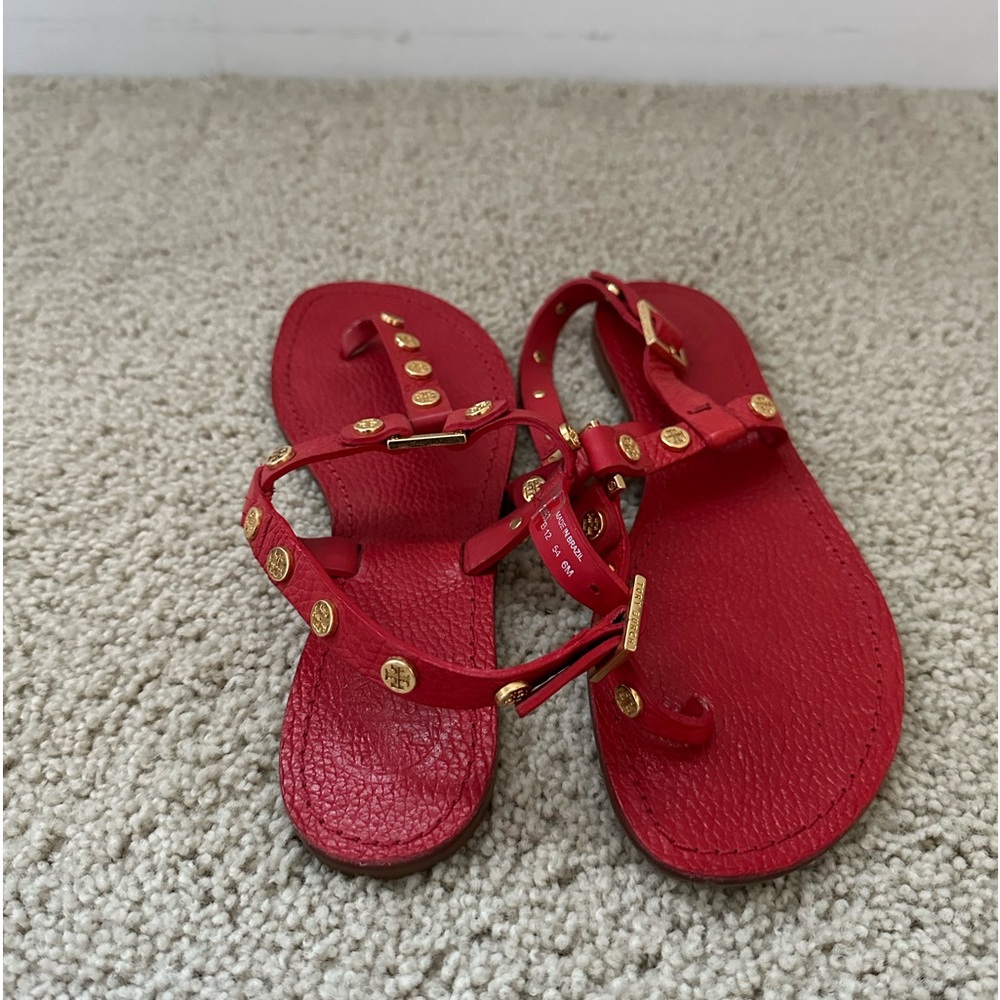 Tory Burch red leather strap sandals